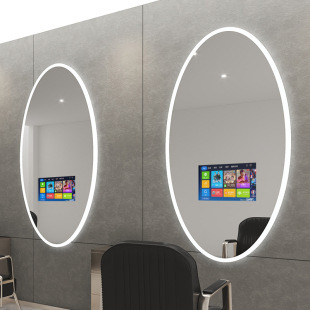 Simple Barber Shop Mirror Table Hair Salon Special Internet Celebrant Mirror with TV and Light Wall Hanging Single-sided Fashionable Hairdressing Shop Mirror
