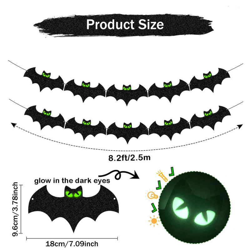 ハロウィンデコレーション - ハロウィンバットプルフラッグデコレーション用の発光目バットバナー|undefined
