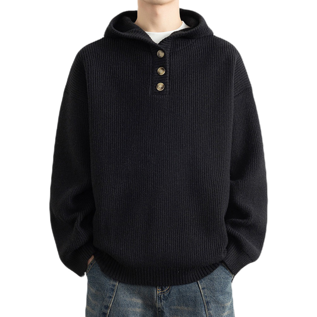 Explosiones transfronterizas de tamaño europeo suéter de punto con capuzas hombre flojo viento medio abierto botón fábrica de marea al por mayor