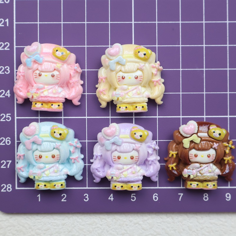 卡通爱心小猫帽双马尾女孩树脂配件手工diy奶油胶 发夹钥匙扣饰品|undefined