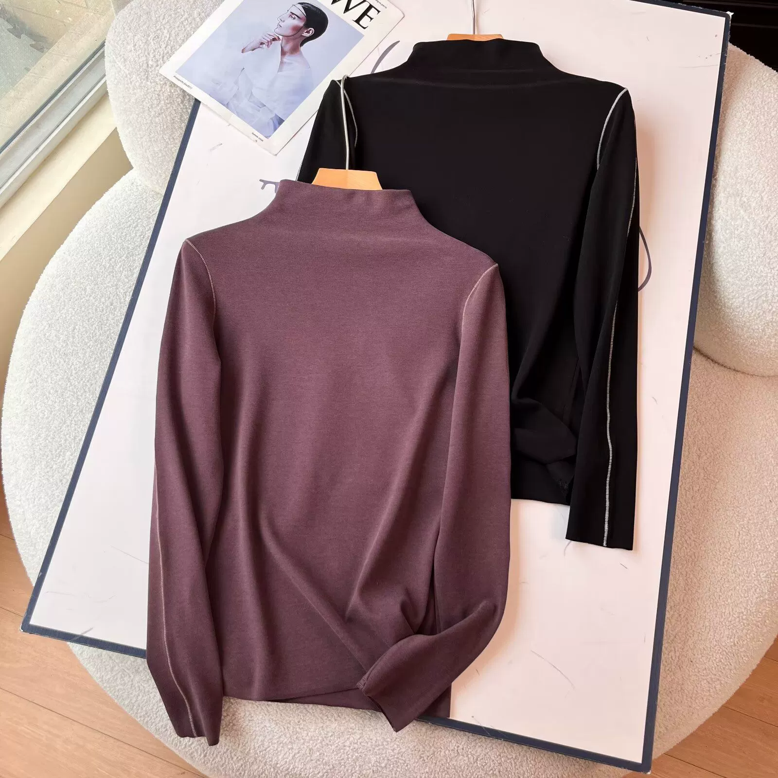 Горячая кожа 5 серии женской мышечной подошвы с круглым вырезом теплый кокосовый бархат с половинным вырезом повседневная рубашка футболка футболка осенняя одежда