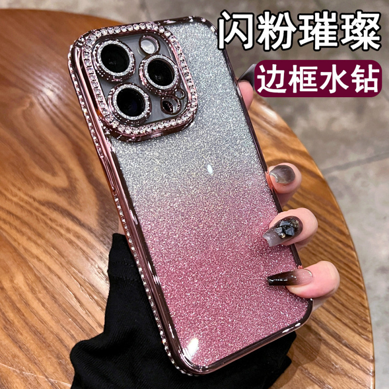 IPhone16メッキ水ドリル化粧鏡磁気吸引スタンド携帯ケースリンゴ15レンズ付きフラッシュソフトカバー|undefined