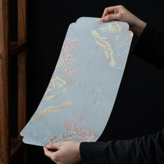 Carved gold double-sided dry tea brewing table mat, Chinese Zen-style handmade fabric pot coaster and cup mat, dry tea brewing tablecloth