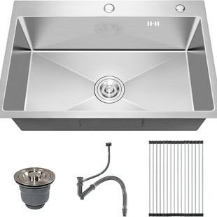 Thickened 304 Brushed Kitchen Vegetable Washing Basin Large Single Groove Stainless Steel Handmade Sink Full Set Household Taichung and Undertable Basin