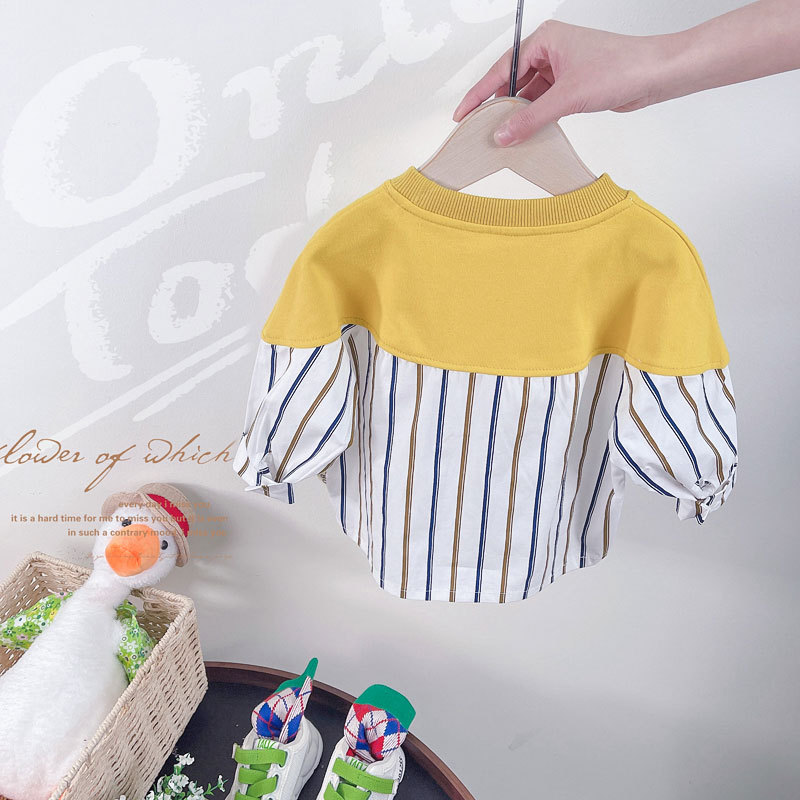 Camiseta a Rayas para Niños de 0 a 5 Años, Estilo Coreano 2025, con Parches Modernos, Manga Larga para Niños