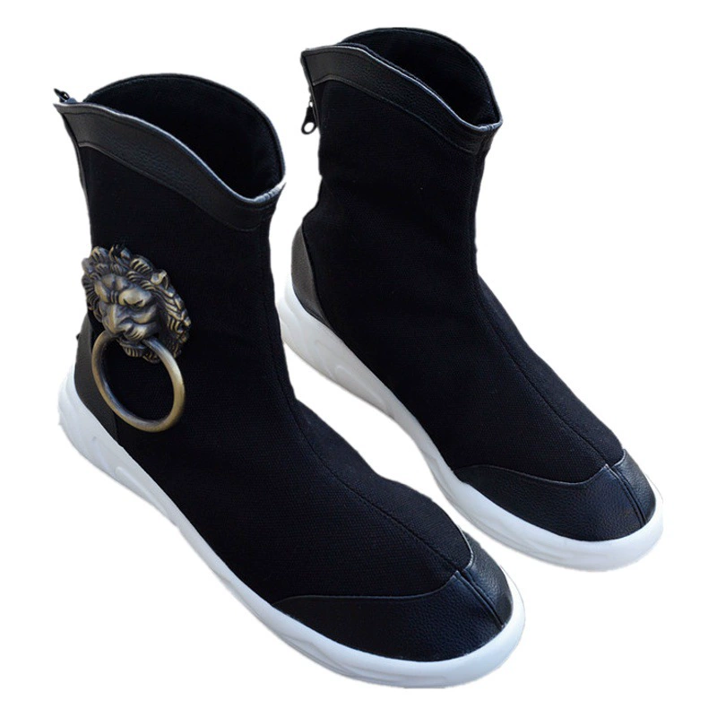 Парусиновые ботинки на резиновой подошве в китайском стиле, повседневные ботинки средней длины, ботинки Martins, сапоги самурая с кольцом, Костюмные ботинки, весенне-летняя мужская обувь