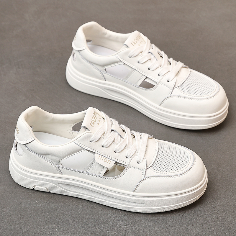 Cowhide Mesh Breathable Board Shoes Thick Sole Increased White Shoes Women's Shoes Summer New Sports Sandals Hollow Hole Shoes Cowhide Mesh Breathable Board Shoes Thick Sole Increased White Shoes Women's Shoes Summer New Sports Sandals Hollow Hole Shoes