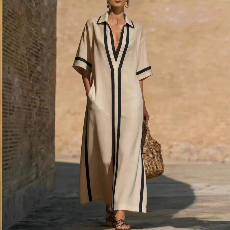 Cross-Border Aliexpress Amazon Spring and Summer New Style Elegant Lapel Long Dress for Work, Vacation, and Casual Wear for Women Cross-Border Aliexpress Amazon Spring and Summer New Style Elegant Lapel Long Dress for Work, Vacation, and Casual Wear for Women
