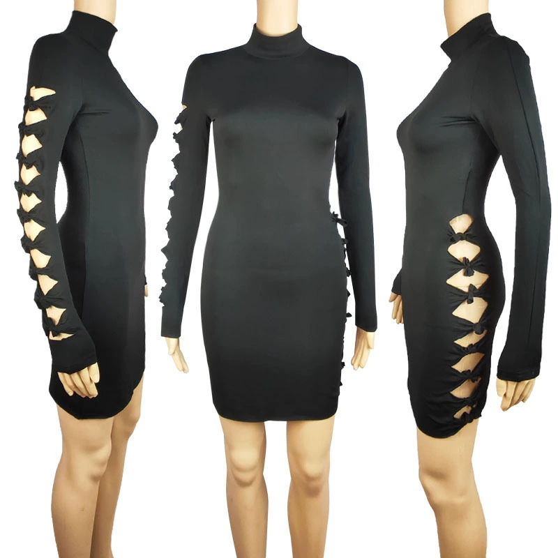 2023 сексуальное полое платье Amazon на шнуровке по бокам, женское черное весенне-летнее эластичное платье в европейском и американском стиле, юбка