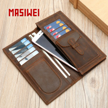 MASIWEI疯马皮男士长款钱包 真皮复古出行手拿包时尚手机皮夹批发