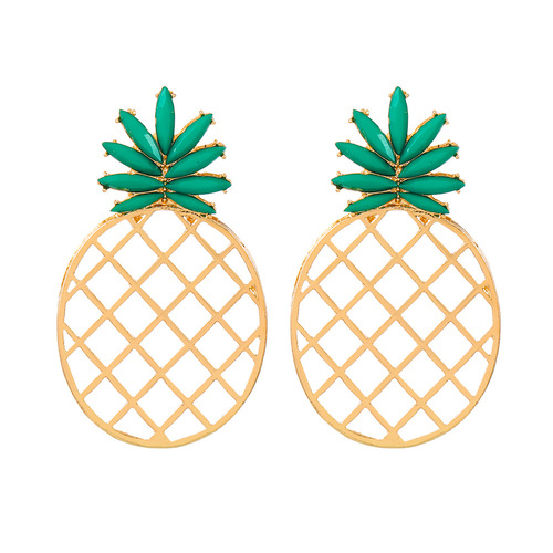 European and American ins hollow pineapple earrings for women sweet and fresh inlaid zircon fruit earrings cross-border hot selling earrings