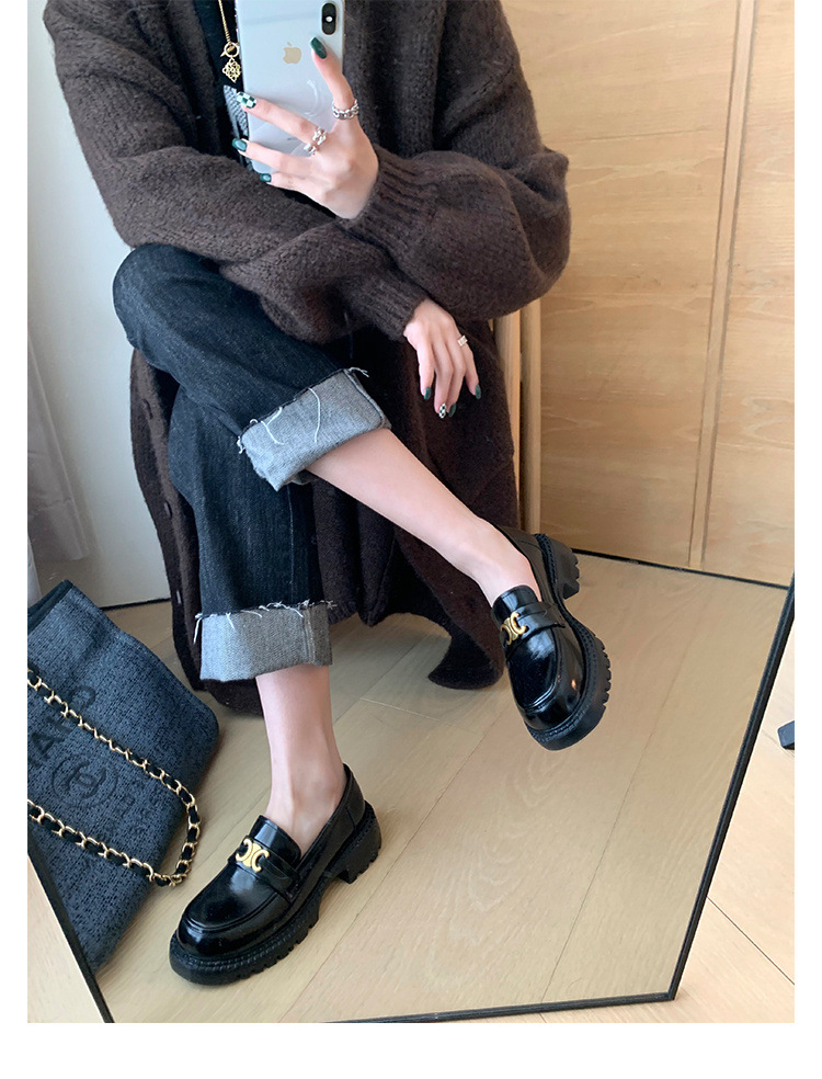 葡萄妈Studiolee英伦风小皮鞋女小金扣圆头一