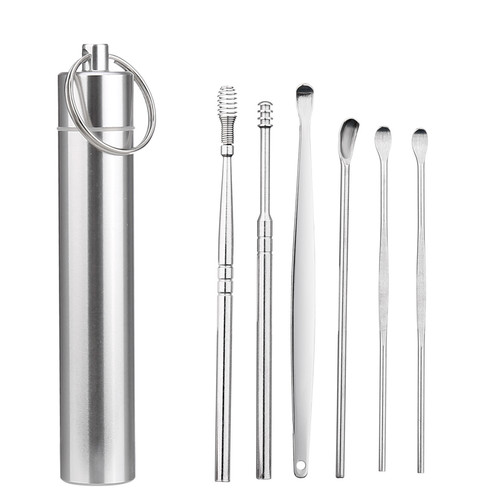 Factory direct sales Zunduo Portable Stainless Steel Ear Picking Tool Set 6-piece Ear Picking Cleaner Ear Picking Spoon