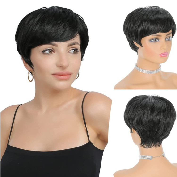 New European and American wig women's short hair black men's short hair fashion Chemical Fiber high temperature silk headgear manufacturers spot wigs