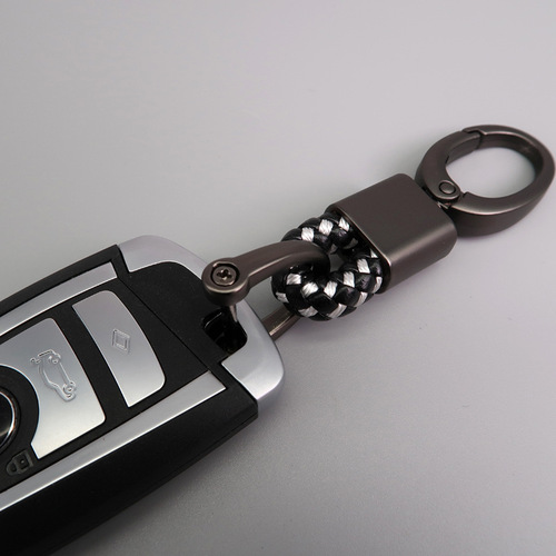 Car keychain hand-woven leather rope keychain men's zinc alloy engravable keychain creative key rope