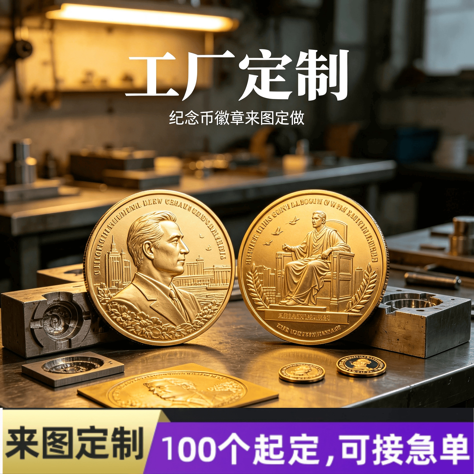徽章胸针赛事奖牌纪念币跨境金属工艺品浮雕纪念币纪念徽景区制作