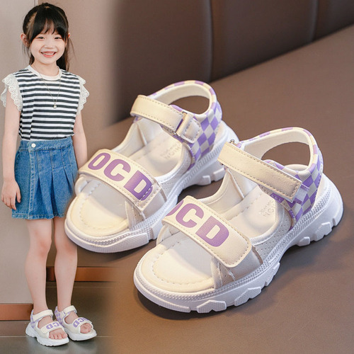 女童凉鞋夏季2024新款运动露趾软底儿童沙滩鞋中大童小女孩学生鞋