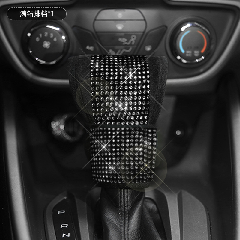 Coche negro rhinestone cubierta del engranaje del freno de mano diamante incrustado cubierta de la manija diamante completo cinturón de seguridad hombro cubierta protectora cubierta del volante reposacabezas