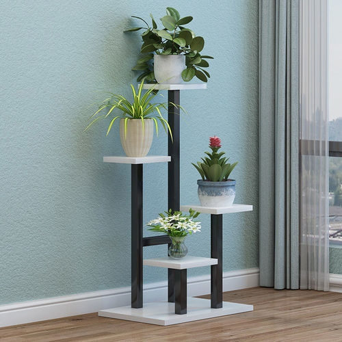 Balcony wrought iron flower rack living room decorative flower pot rack green radish floor-standing flower rack indoor multi-layer steel wood storage rack