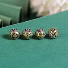 通体S925银六字真言大孔珠圆珠配件 DIY原创设计散珠百搭配饰批发