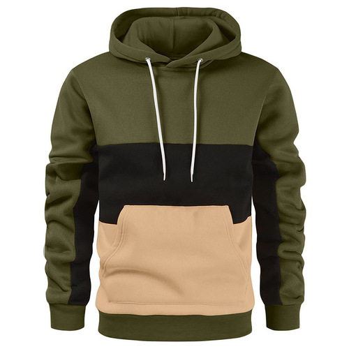 New Autumn/Winter Men's Fashion Color Block Hooded Sweatshirt, Hot Selling Western Men's Striped Hooded Sweatshirt