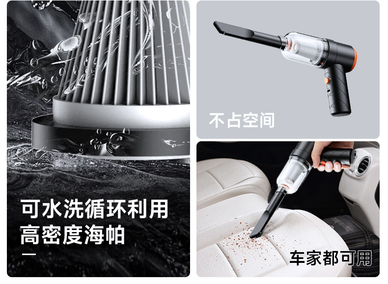 Cross-Border Car Vacuum Cleaner with Suction and Blowing Functions, Wireless, High Suction Power, Handheld, Portable, Mini, Super Strong for Car Use, Interior Dust Blowing