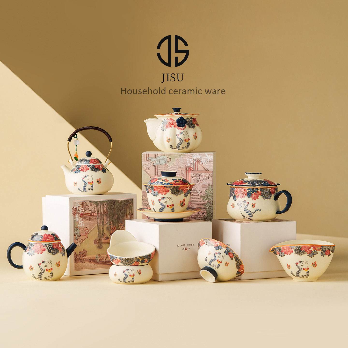 Taza de té de cerámica blanca de mineral de roca mariposa amor de flores gatos taza maestro taza personal especial kung fu juego de té