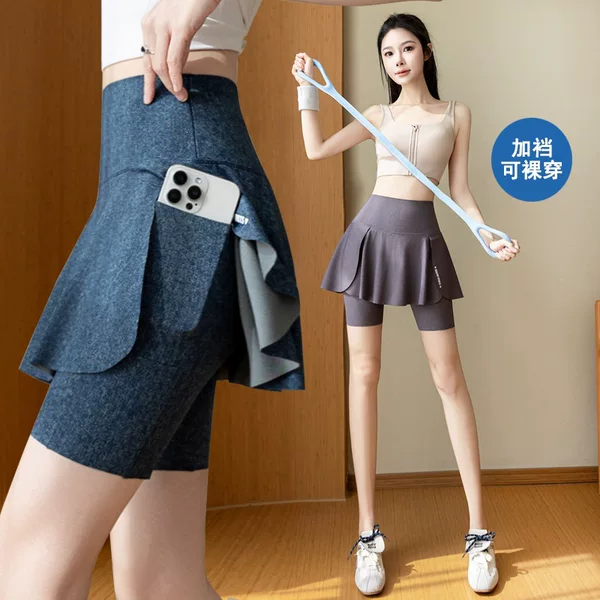 Can be worn without underwear, sports mini skirt with high waist and pockets, faux denim, anti-exposure tennis skirt, plus size, lightweight and breathable yoga skirt for summer