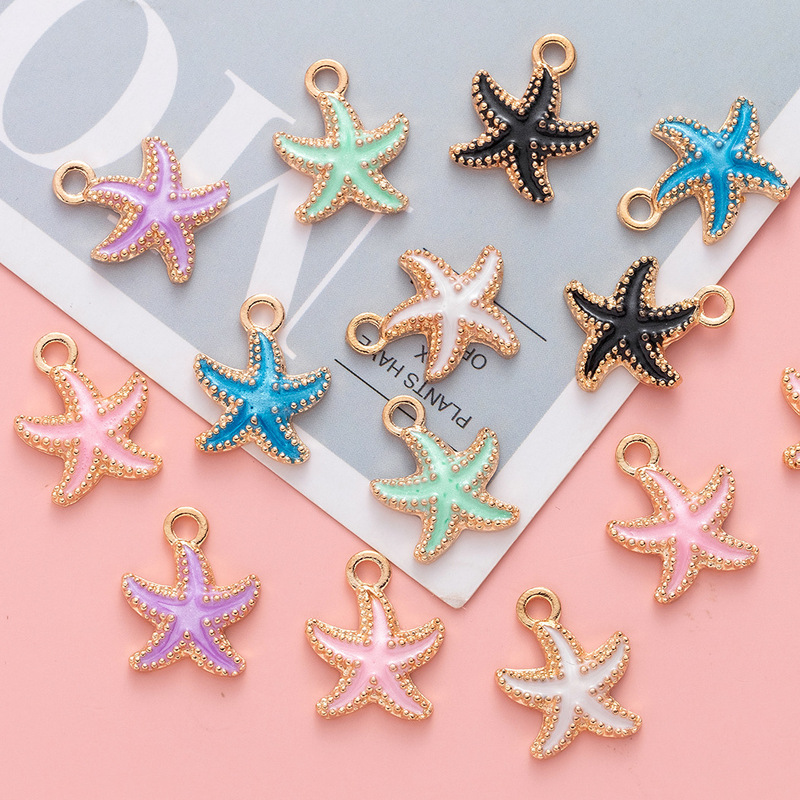 Oil Pearlescent Starfish Five-pointed Star Alloy Jewelry Accessories Rubber Tendon Earrings Pendant Korean Earrings