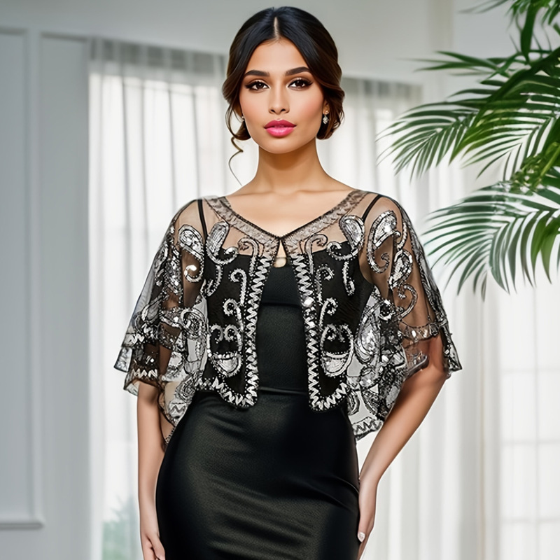 1920 Gatsby Evening Dress Sequin Shawl dress Outer Poncho Vintage Beaded Cardigan Gauze Waistcoat 1920 Gatsby Evening Dress Sequin Shawl dress Outer Poncho Vintage Beaded Cardigan Gauze Waistcoat