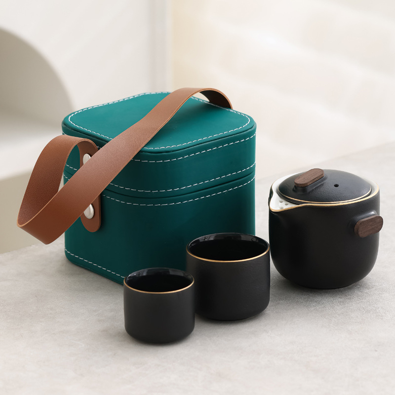 Juego de Té de Viaje de Cerámica Portátil con Color Degradado para Camping y Picnic