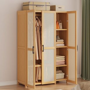 Small Apartment Wardrobe Bedroom Home Simple Assembly Rental Room Children's Sturdy Durable Dormitory Single Bamboo Wardrobe