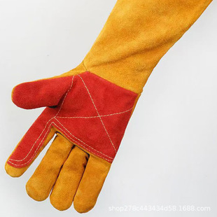 Lined Cowhide Hanging Welding Gloves Thickened Anti-scalding High Temperature Anti-binding Garden Labor Protection Protection Welder Gloves