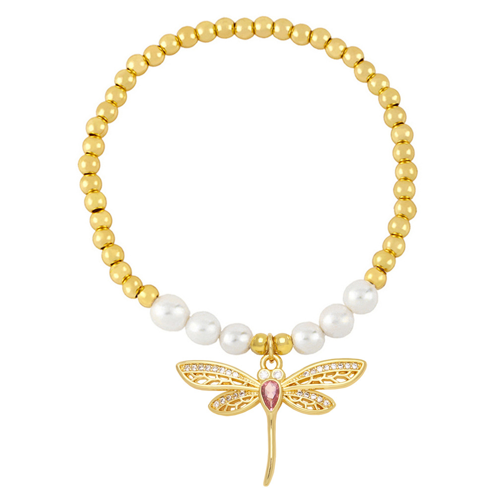 Fashion Dragonfly Copper Bracelets Plating Artificial Pearls Copper Bracelets