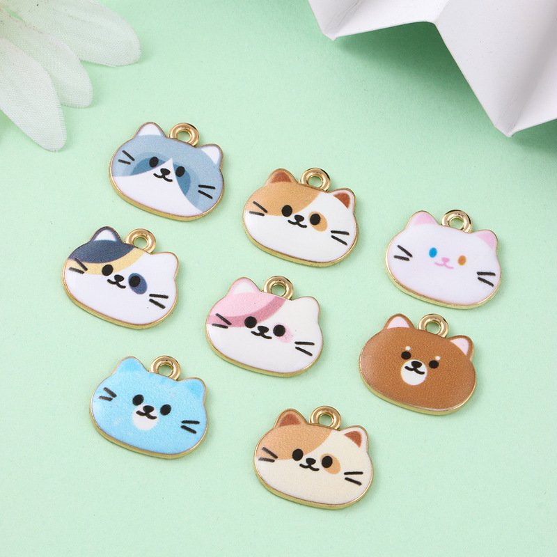 かわいいプリント小さな猫ヘッド合金オイルドリップイヤリングブレスレットペンダントキーホルダーペンダント携帯電話アクセサリー diy アクセサリー|undefined
