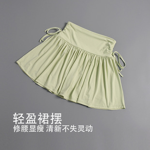 Sports Yoga Skirt Summer Fitness Tennis Pleated Skirt Half-Length Quick-Drying Skirt Side Drawstring High-Waisted Skirt for Outer Wear