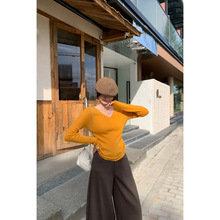 韩版女装欧货V领内搭打底针织衫2025新款高级感镂空露腰长袖上衣