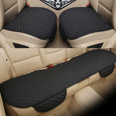 Car Seat Cushion for All Seasons, Linen Single Sheet, Backless Seat Cushion, Three-Piece Set, Non-Slip Seat Cushion Manufacturer Wholesale (Seat cushion, seat cover) - black-three-piece-suit