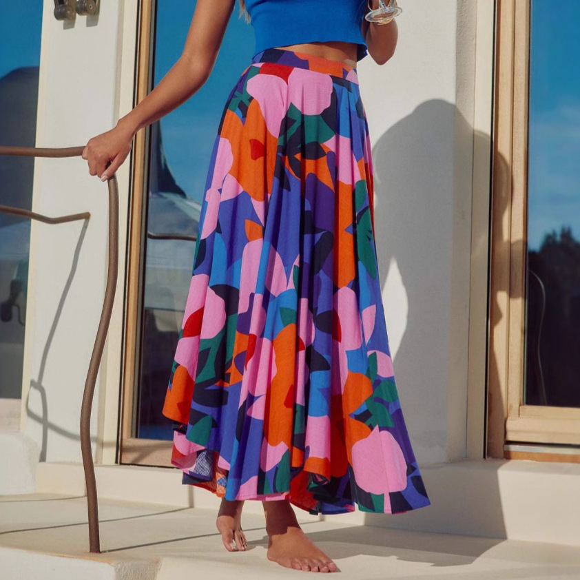 25 Euro Women's Fashion Spring/Summer New Cross-Border Casual Printed Bohemian Mid-Length Skirt For Women_ecoleips.com