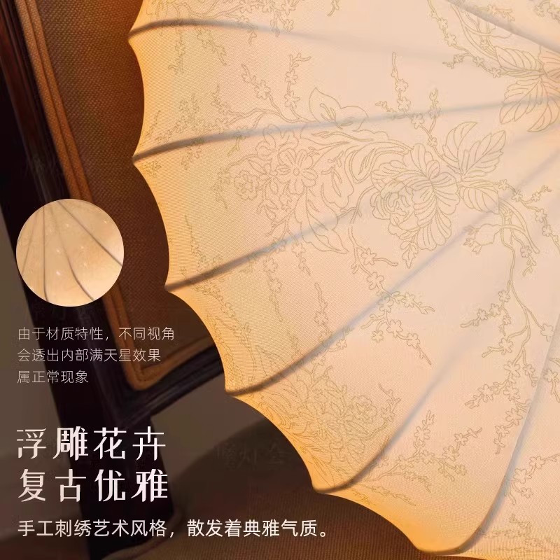 Araña de dormitorio de estilo medio francés Tela retro japonesa Sala de estudio de estilo Nanyang Lámpara de dormitorio principal de calabaza romántica