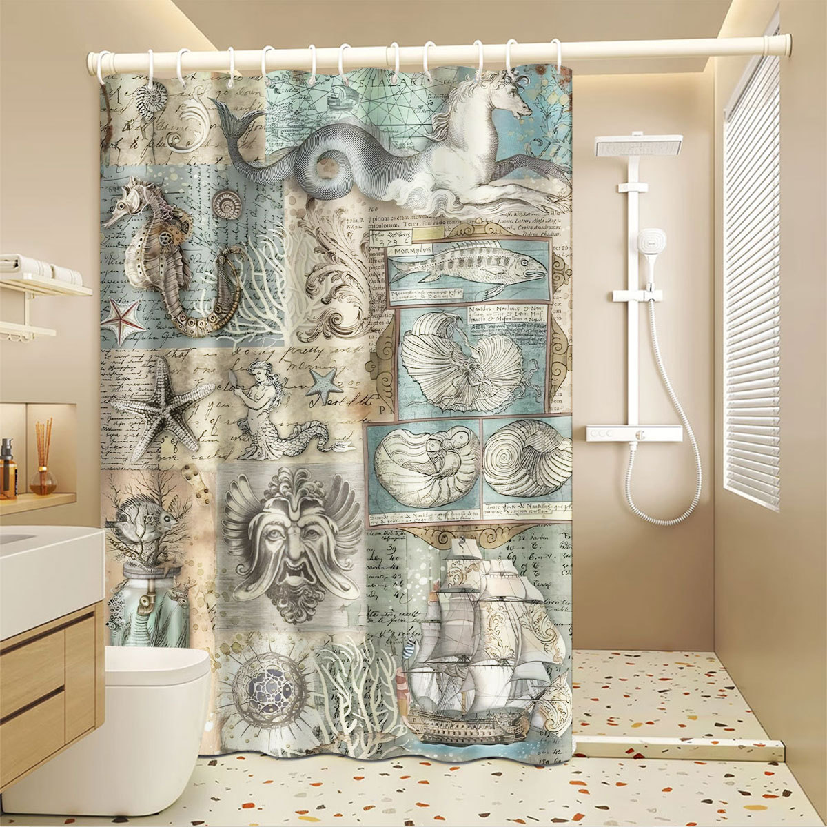 No-drill Waterproof Mildew-proof Shower Curtain Renters, Suitable For Small Bathrooms, Separates Wet Dry Areas,_voghion.com