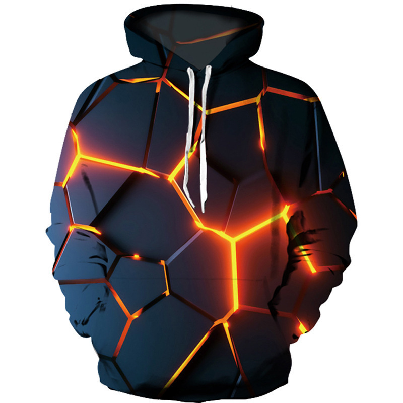 Cross-border new colorful flame 3d fluorescent sweater men's and women's autumn and winter sweater clothing funny jacket black hooded Cross-border new colorful flame 3d fluorescent sweater men's and women's autumn and winter sweater clothing funny jacket black hooded