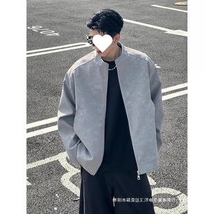 Spring Summer All-match Spring Simple Leather Jacket All-match Fashionable Fog Jacket Men's and Women's Casual Fat Handsome Jacket