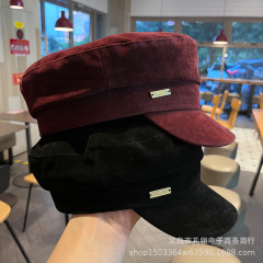 红色帽子女款2025新款秋冬季时尚百搭麂皮绒平顶帽户外休闲鸭舌帽