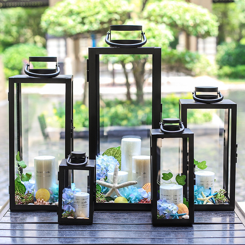 Europa simple y moderna retro vidrio forjado a prueba de viento candelabrera patio gran lámpara de viento al aire libre lámpara de boda