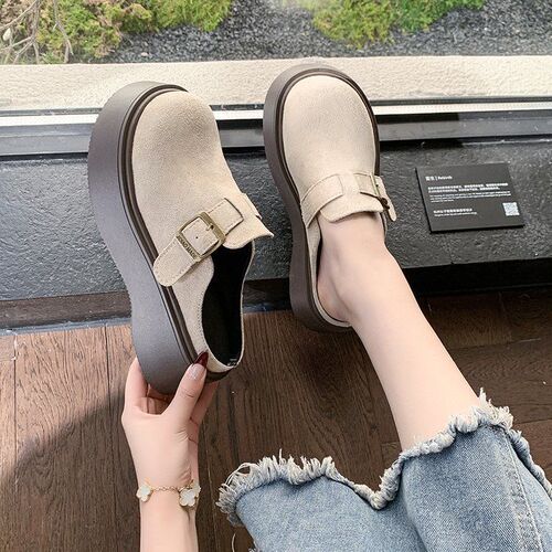 Height-increasing Outerwear Slip-On Shoes for Lazy Days, Fashionable Retro Thick-Soled Birkie Closed-Toe Half Slippers for Women—Spring Collection