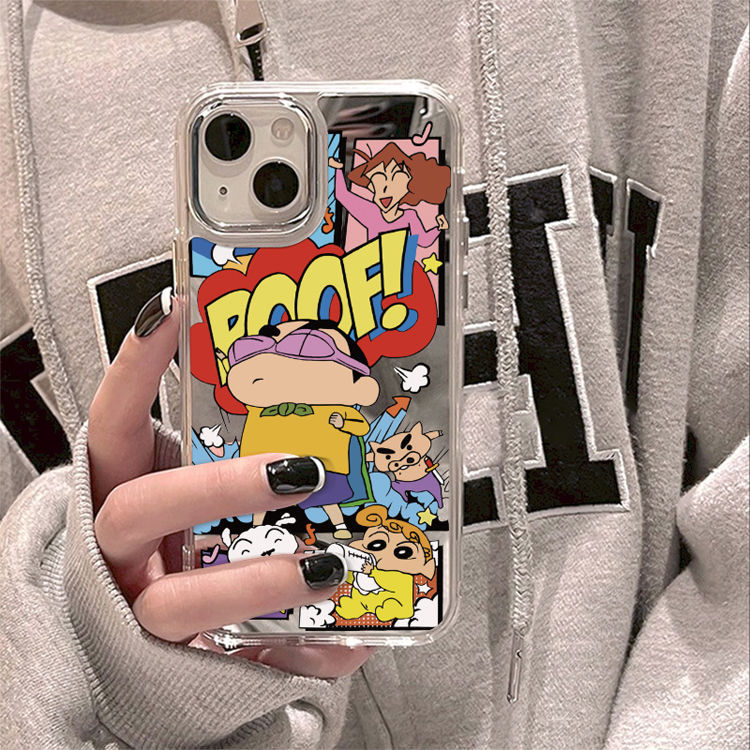 超人小新适用苹果16PROMAX手机壳iPhone15大孔14镜面13硬壳12潮11