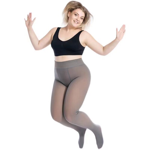 Autumn and winter translucent large size leggings for outer wear fake translucent plus velvet female stewardess gray one-piece pants with bare legs and thickened pantyhose