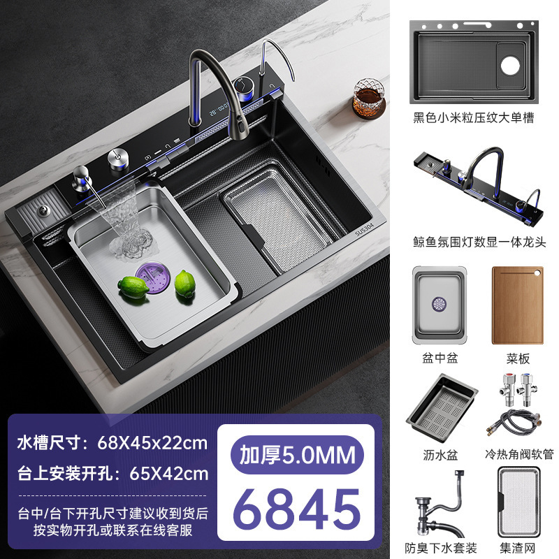 Fregadero de Cocina con Cascada Acero Inoxidable 304 Monocubeta