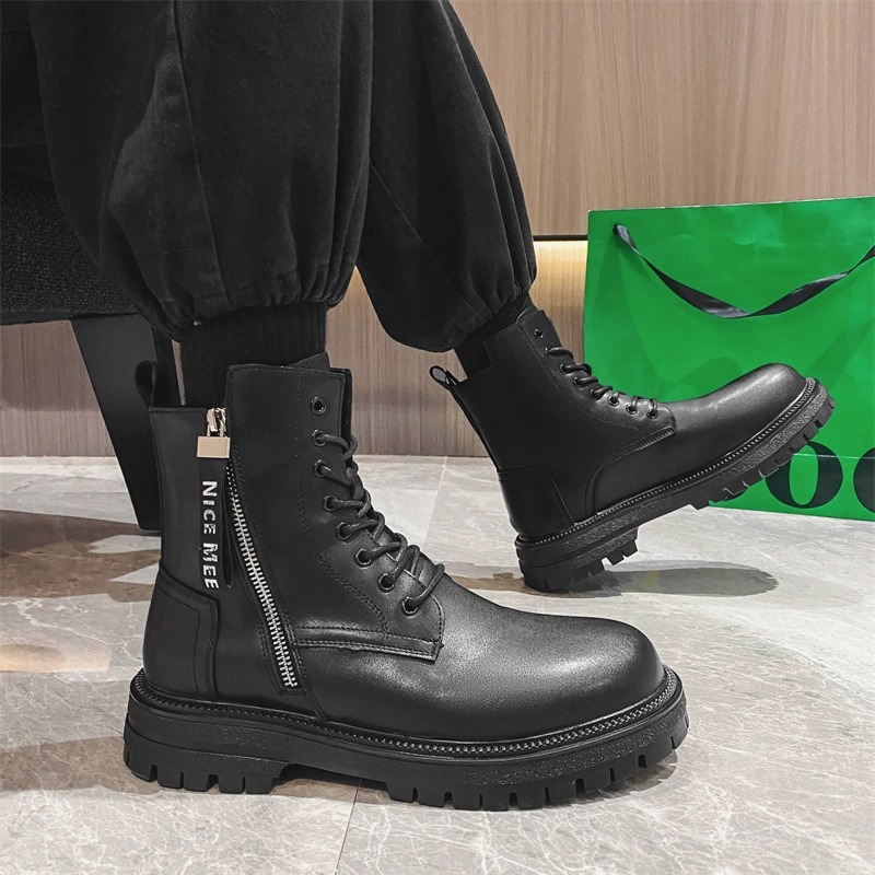 2022 осенне-зимние Ботинки Martin из кожи из микрофибры, мужские ботинки на толстой подошве до середины икры, модные ботинки на молнии, повседневная мужская обувь на шнуровке